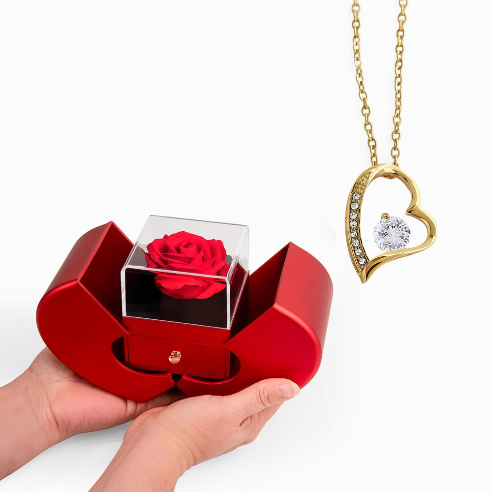 Stunning HEART necklace with inlaid sparkling Zirconia in a gorgeous Red Rose Box.