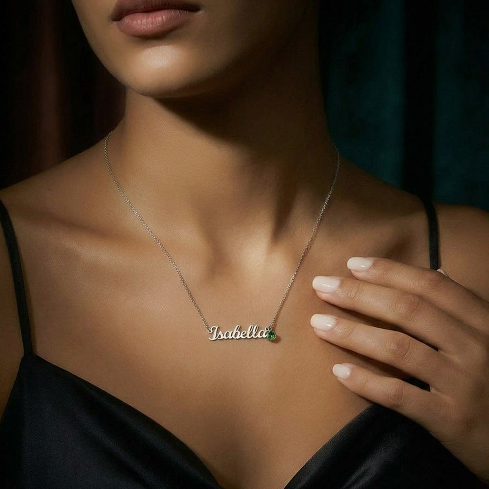 Stunning Keepsake; Customisable Name & Birthstone Necklace