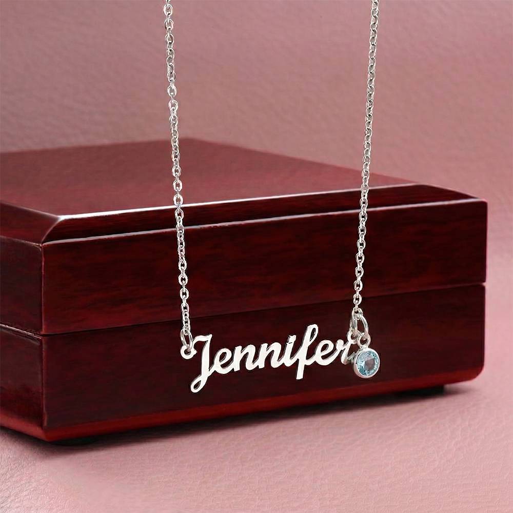 Stunning Keepsake; Customisable Name & Birthstone Necklace