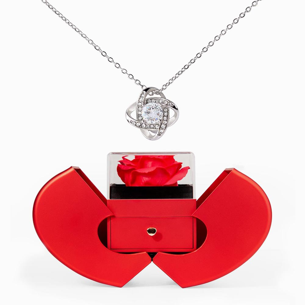 Stunning Zirconia Love Knot Necklace encased in a gorgeous ROSE BOX