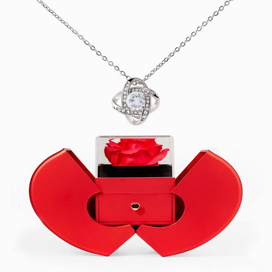Stunning Zirconia Love Knot Necklace encased in a gorgeous ROSE BOX