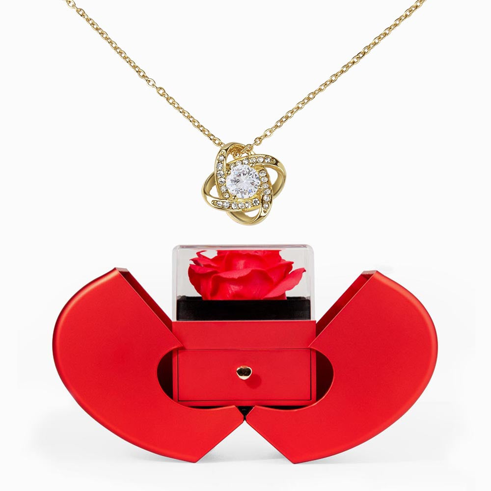 Stunning Zirconia Love Knot Necklace encased in a gorgeous ROSE BOX