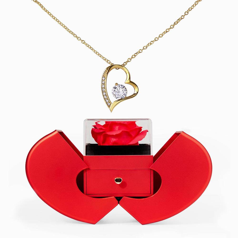 Stunning HEART necklace with inlaid sparkling Zirconia in a gorgeous Red Rose Box.