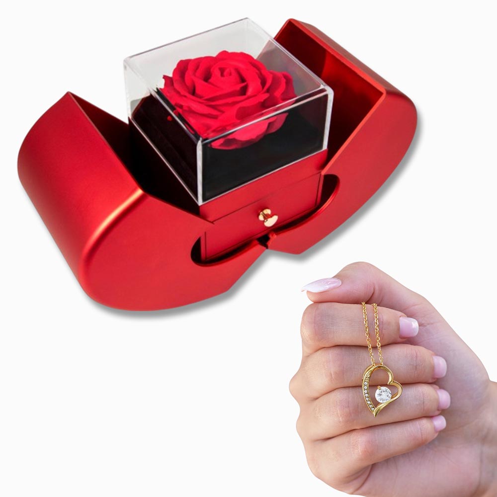 Stunning HEART necklace with inlaid sparkling Zirconia in a gorgeous Red Rose Box.