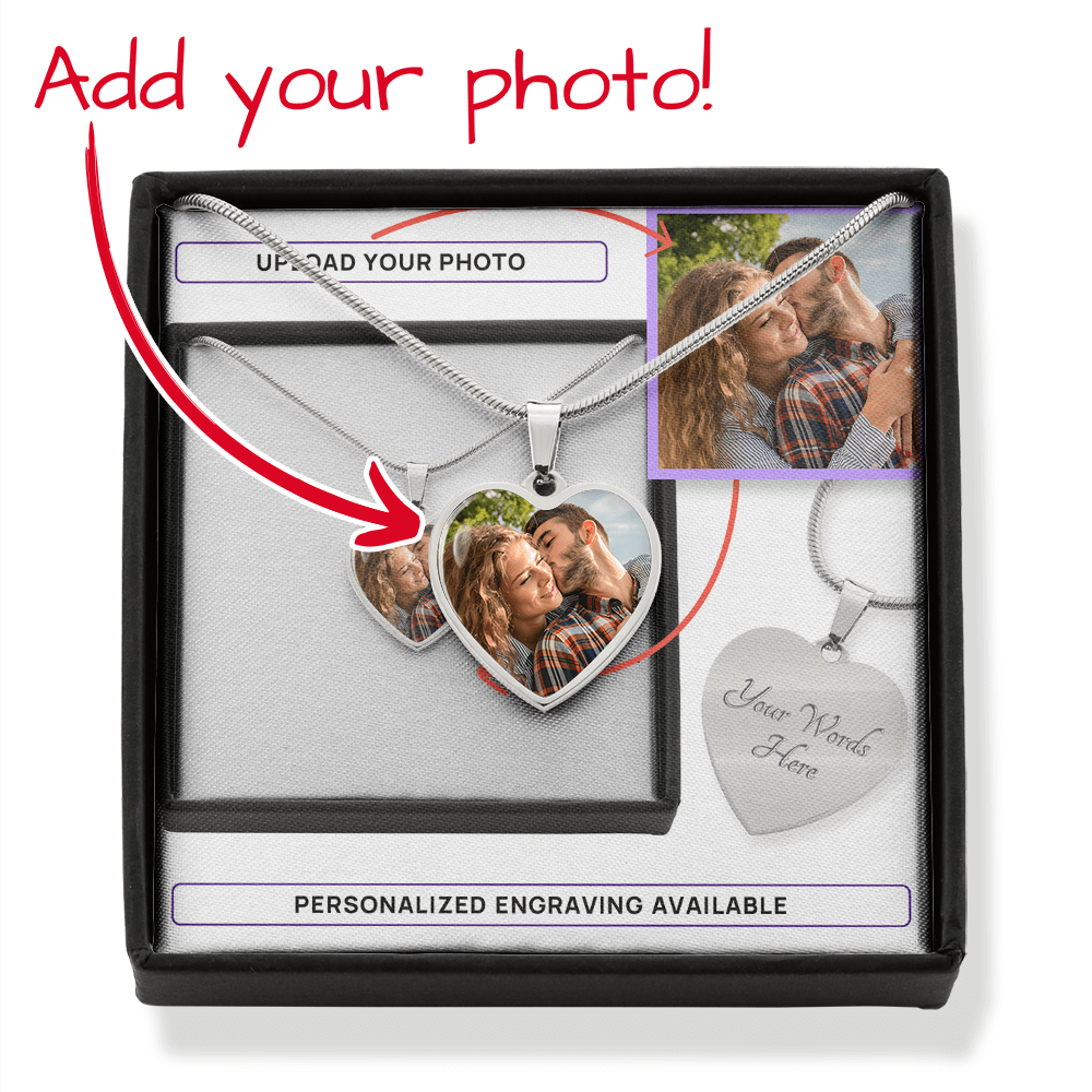 Unique & Timeless KEEPSAKE LOVE HEART Necklace to Engrave + place a beautiful photo on.