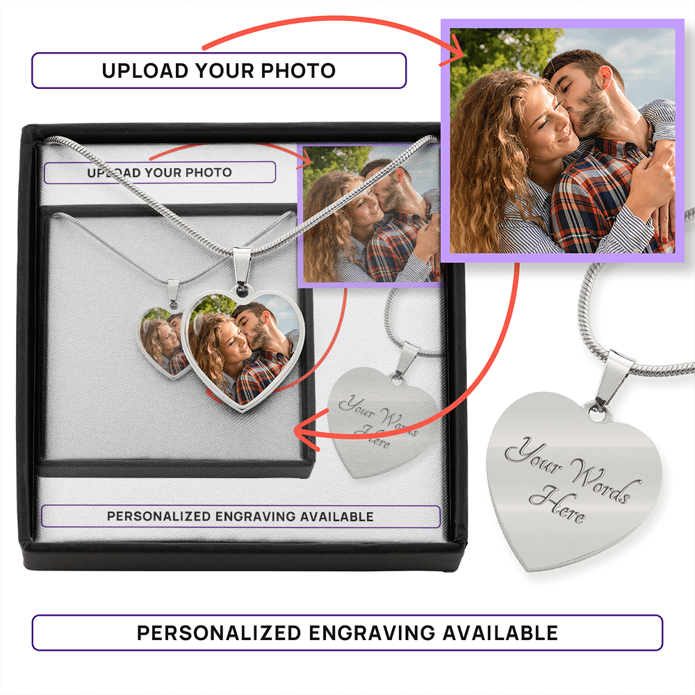 Unique & Timeless KEEPSAKE LOVE HEART Necklace to Engrave + place a beautiful photo on.